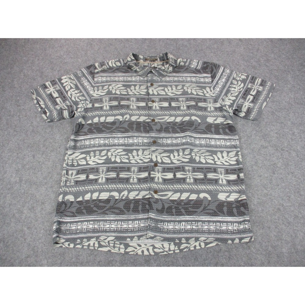 Quiksilver Shirt Mens Large Gray Waterman Comfort Fit Floral Polynosic Button Up